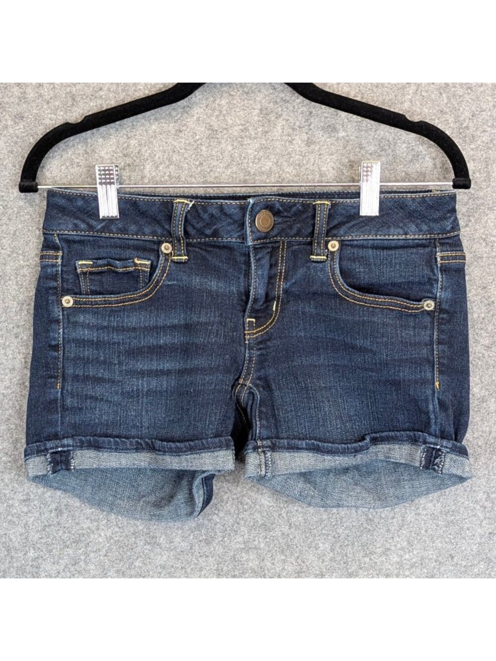 American Eagle Womens Stretch Denim Cuffed Jean Shorts Size 4 Dark Wash Jeans